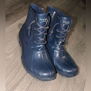 Sperry Top-Sider Blue Ankle Rain Boots Zipper Laces Woman’s 8